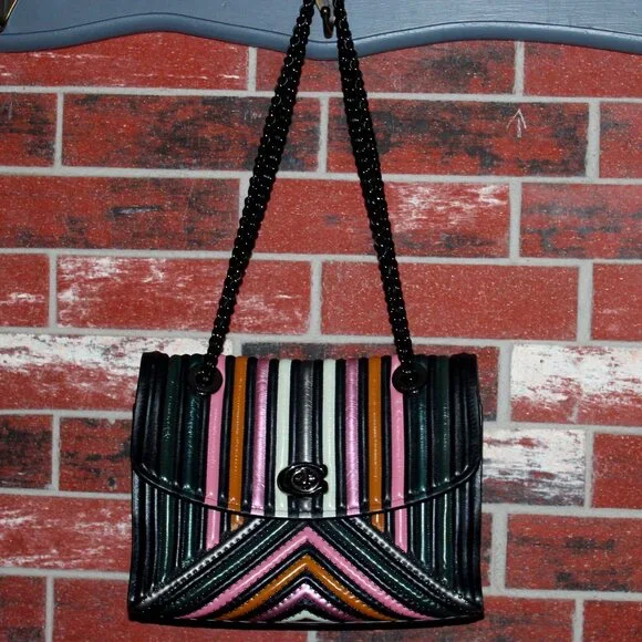 Shoulder Bag Coach Parker With Colorblock Quilting And Rivets